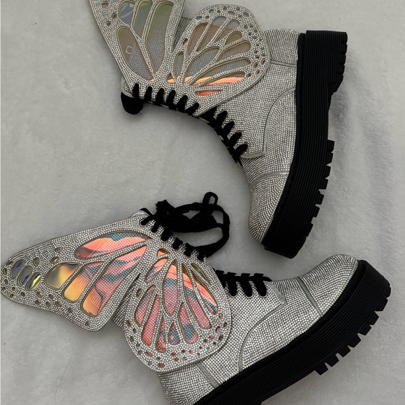 Dolls Kill Shoes - Dolls Kill butterfly rhinestone boots